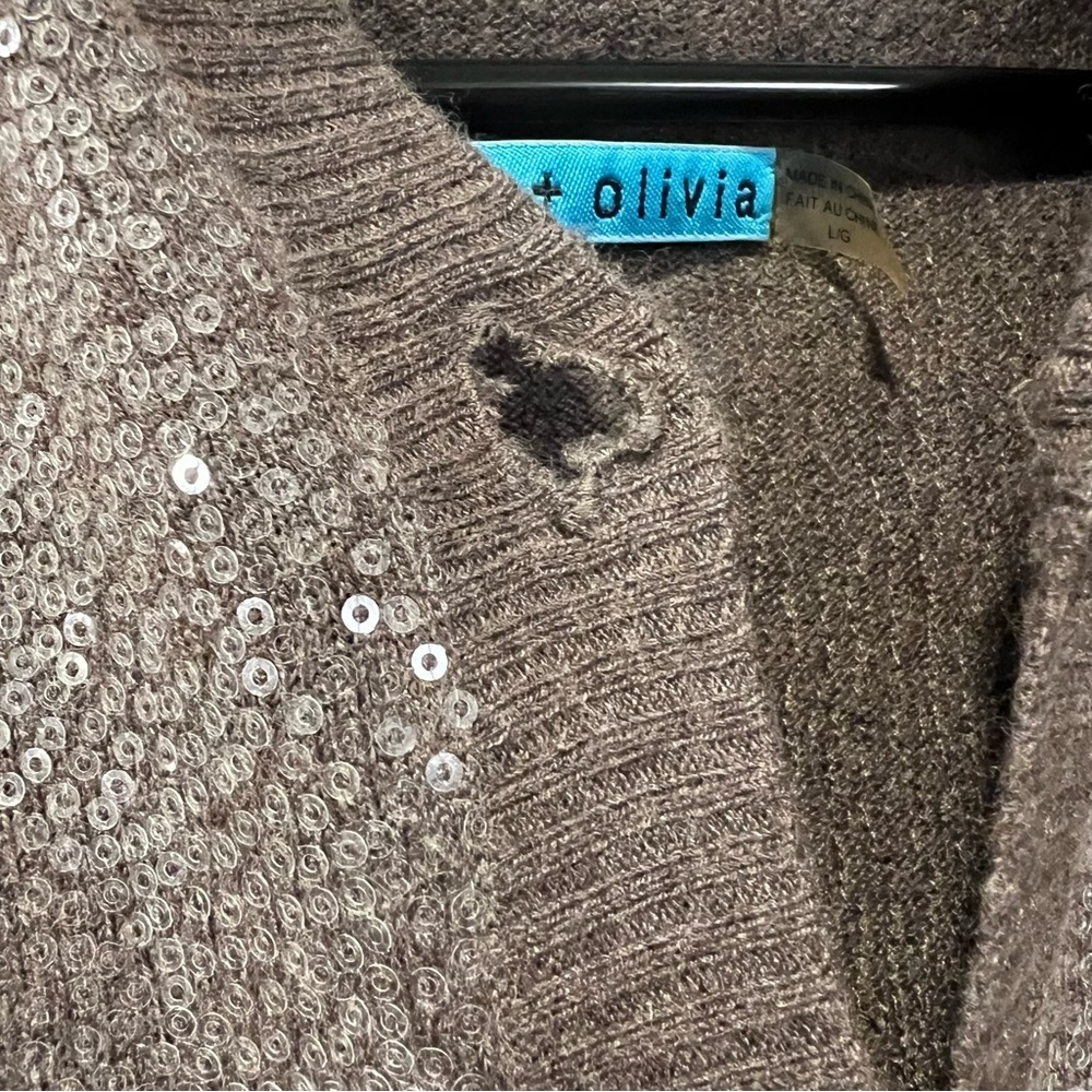 Alice & Olivia Brown Taupe Sequin Hooded Cardigan size large - Picture 10 of 16
